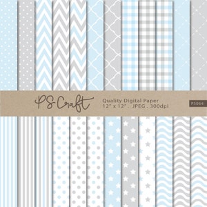 Baby Blue Digital Papers, Baby Shower Digital Paper, Blue Patterns Backgrounds, Soft Baby Blue Grey Shower Invitation, SEAMLESS Pattern