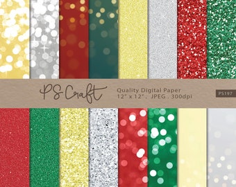 Papéis digitais com efeito bokeh e glitter natalino – Fundos temáticos para as festas (Download instantâneo)