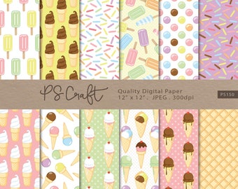 Ice Cream Digital Paper, Seamless Summer Ice Cream Background, Ice Cream Invitation, Sweet, Summer Instant Download