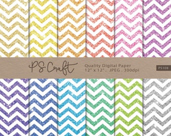 Glitter Zigzag Digital Papers, Bright Color Glitter Chevron Paper, Sparkle Digital Paper, Shining Glitter Textures