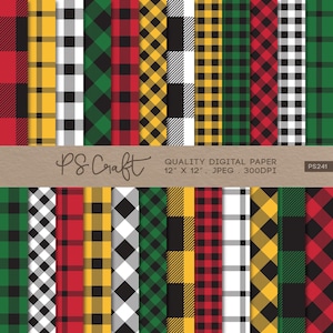 SEAMLESS Buffalo Plaid Digital Paper, Gingham Tartan Plaid Background, Plaid Printable, Plaid Patterns Scrapbook Paper