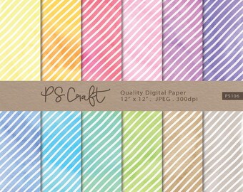 Watercolor Digital Papers, Watercolor Stripes Wallpaper, Striped Background, Instant Download