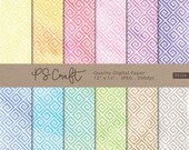 Watercolor Greek Key Digital Paper, Scrapbook Background (Digital Download)