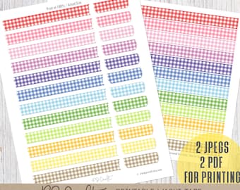 Adesivos de fita washi xadrez para imprimir | Detalhes em aquarela para planners (Download digital)