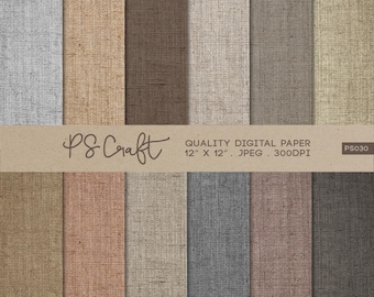 Linen Texture Digital Paper Pack, Neutral Craft Backgrounds (Digital Download)