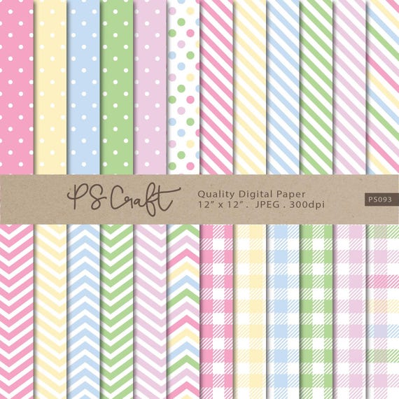 Easter Digital Paper Pack, Polka Dot, Plaid, Zigzag (Digital Download)