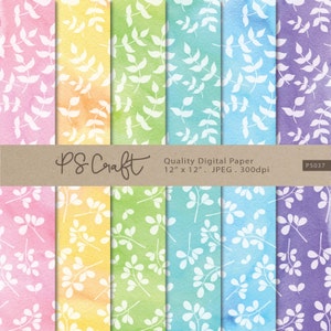 Watercolor Leaves Digital Papers, Leaf Digital Paper, Leaves Texture, Watercolor Papers