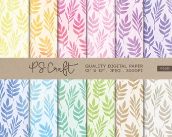 Seamless Watercolor Leaves Digital Paper Pack (Digital Download)