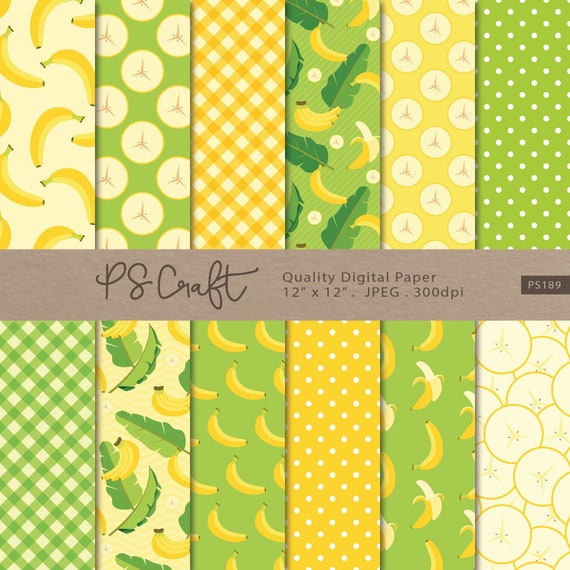 Banana Digital Paper, Seamless Tropical Fruit Patterns (JPEG)