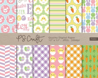 Seamless Easter Digital Papers, Bunny & Egg Patterns (Digital Download)