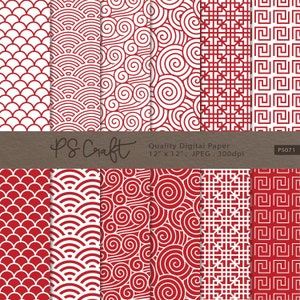 Carta digitale con motivo rosso cinese, carta digitale rossa asiatica, carta rossa, carta digitale per il Capodanno cinese