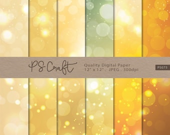 Paquete de papel digital dorado con efecto bokeh, fondos para álbumes de recortes (descarga digital)