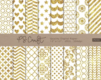 Gold Glitter Digital Papers, Seamless Gold Glitter Background, Golden Patterns, Gold Papers, Wedding Invitation