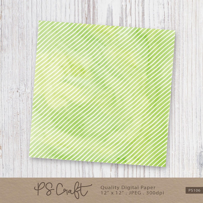 May include: Green and white digital paper with a diagonal striped pattern. The paper is 12 inches by 12 inches and has a resolution of 300 dpi.