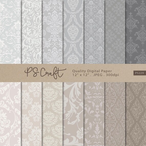 Neutral Damask Digital Papers SEAMLESS Damask Papers Damask | Etsy