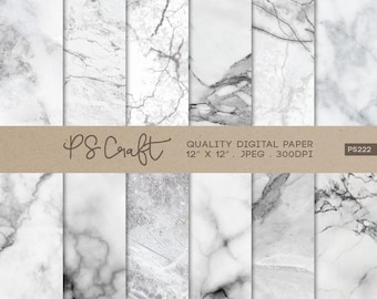 Pacote de Papel Digital Mármore Branco, Papel para Scrapbook 12x12 (Download Instantâneo)