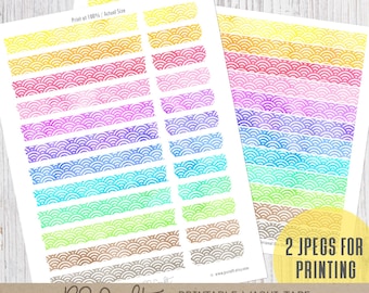 Pegatinas washi imprimibles de ondas de acuarela para agenda, diario (descarga digital)