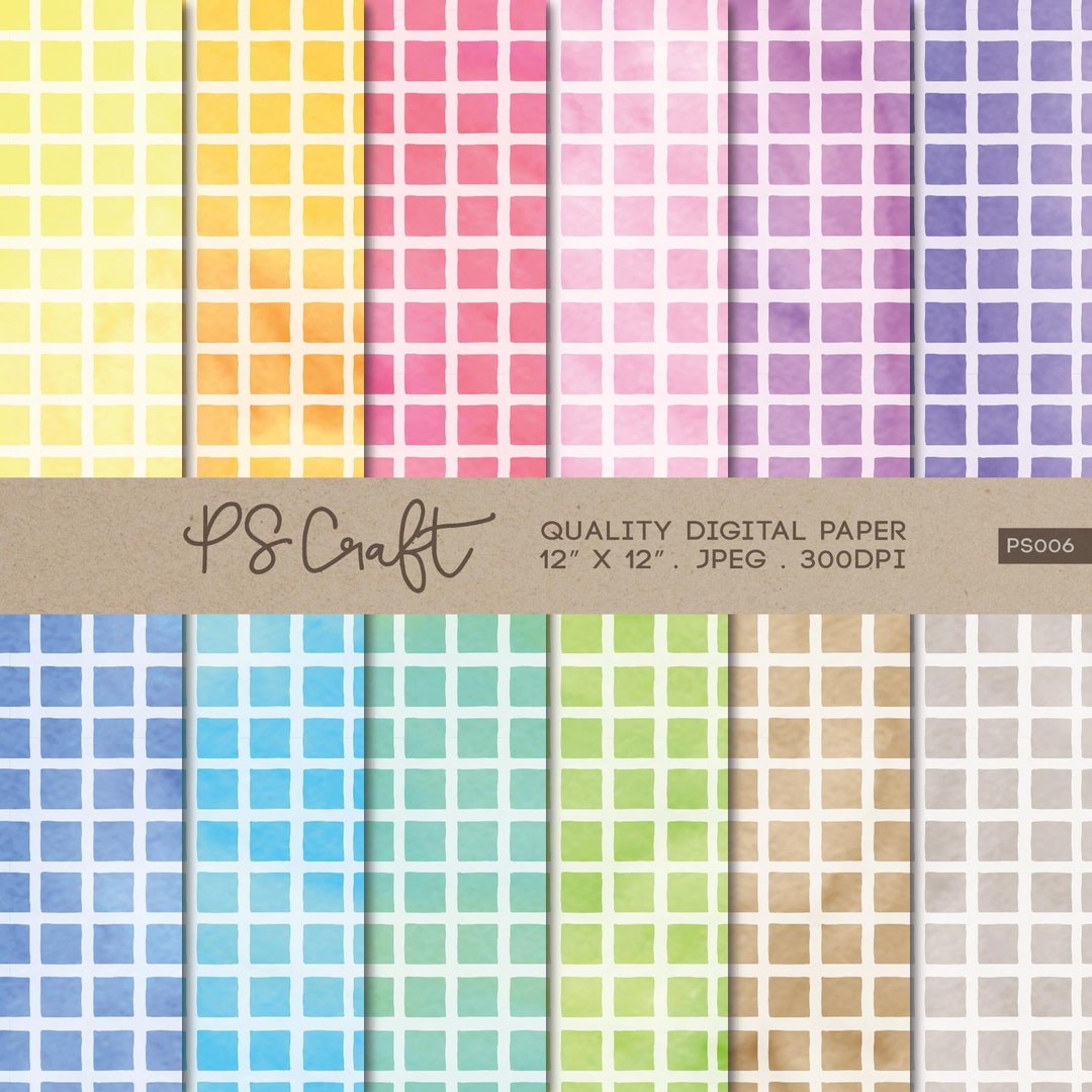 SEAMLESS Checked Watercolor Digital Papers, Checked Background, Grid ...