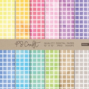 SEAMLESS Checked Watercolor Digital Papers, Checked Background, Grid Wallpaper, Modern Geometric Pattern