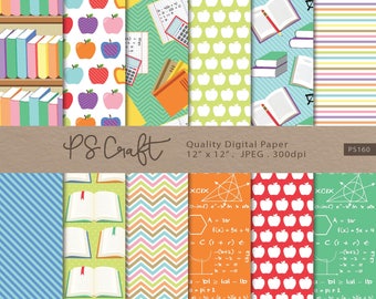 Teachers Digital Papers, SEAMLESS Back to School Background, Book Reading Digital Paper