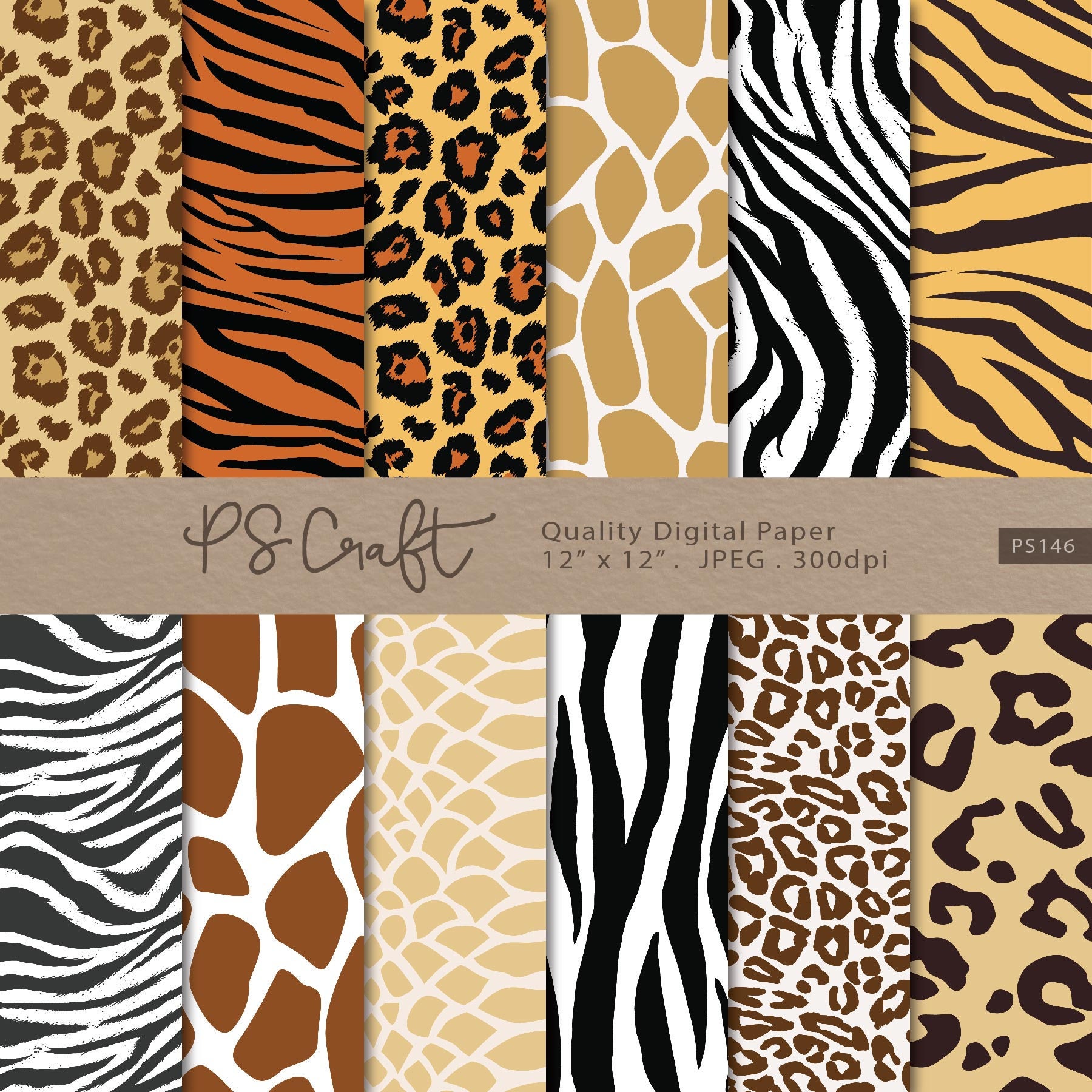 14 4-Pack Safari Animal Print Cheetah Giraffe Tiger Zebra Paper