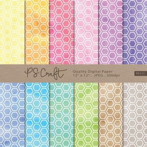 Beehive Watercolor Digital Papers, Watercolor Honeycomb Wallpaper, Beehive Background, Hexagon Papers, Instant Download