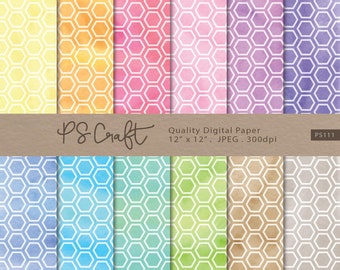 Papel digital em aquarela com estampa de colmeia e fundo em formato de favo de mel (download instantâneo)