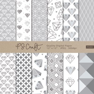 Silver Diamond Digital Paper, SEAMLESS Digital Paper, Silver Background, Diamond Scrapbooking - Instant Download