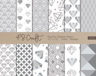 Silver Diamond Digital Paper, SEAMLESS Digital Paper, Silver Background, Diamond Scrapbooking - Instant Download