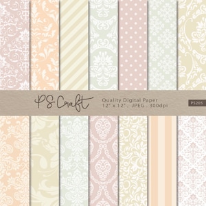 Elegant Damask Digital Papers, SEAMLESS Damask Papers, Wedding Seamless Pattern, Scrapbook paper - Instant Download
