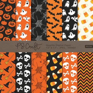 Papier numérique Halloween, papier numérique Halloween SANS COUTURE, fond noir orange, téléchargement instantané