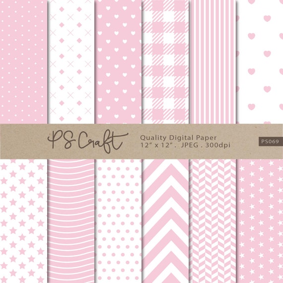 Pink Polka Dots Seamless Digital Paper Pack, Pink Dots, Stars, Hearts,  Printable Scrapbook Paper, Pink Party Backgrounds 