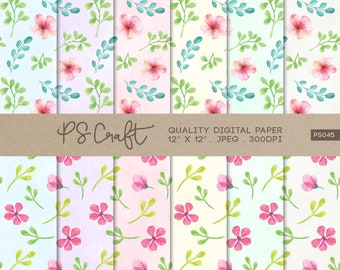 Watercolor Flowers Paper, SEAMLESS Floral Digital Paper, Pastel Floral Pattern, Watercolor Papers, Watercolor Floral Backgrounds