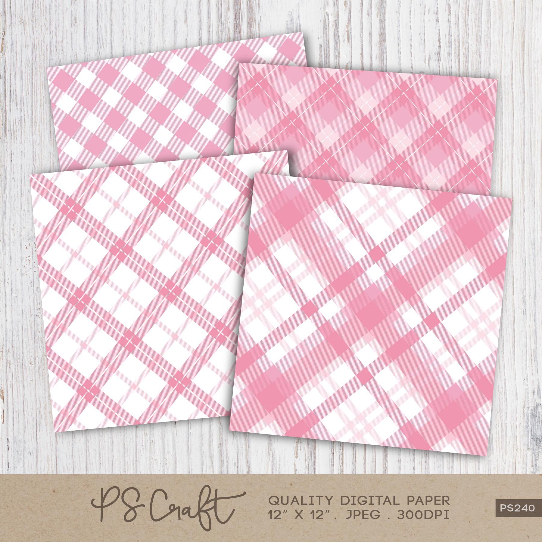 Pink Plaid Digital Paper Set, Seamless Gingham Patterns (digital ...