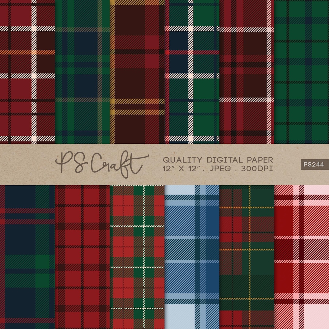 Christmas Tartan Plaid Digital Paper, Seamless Scrapbook Paper (digital ...
