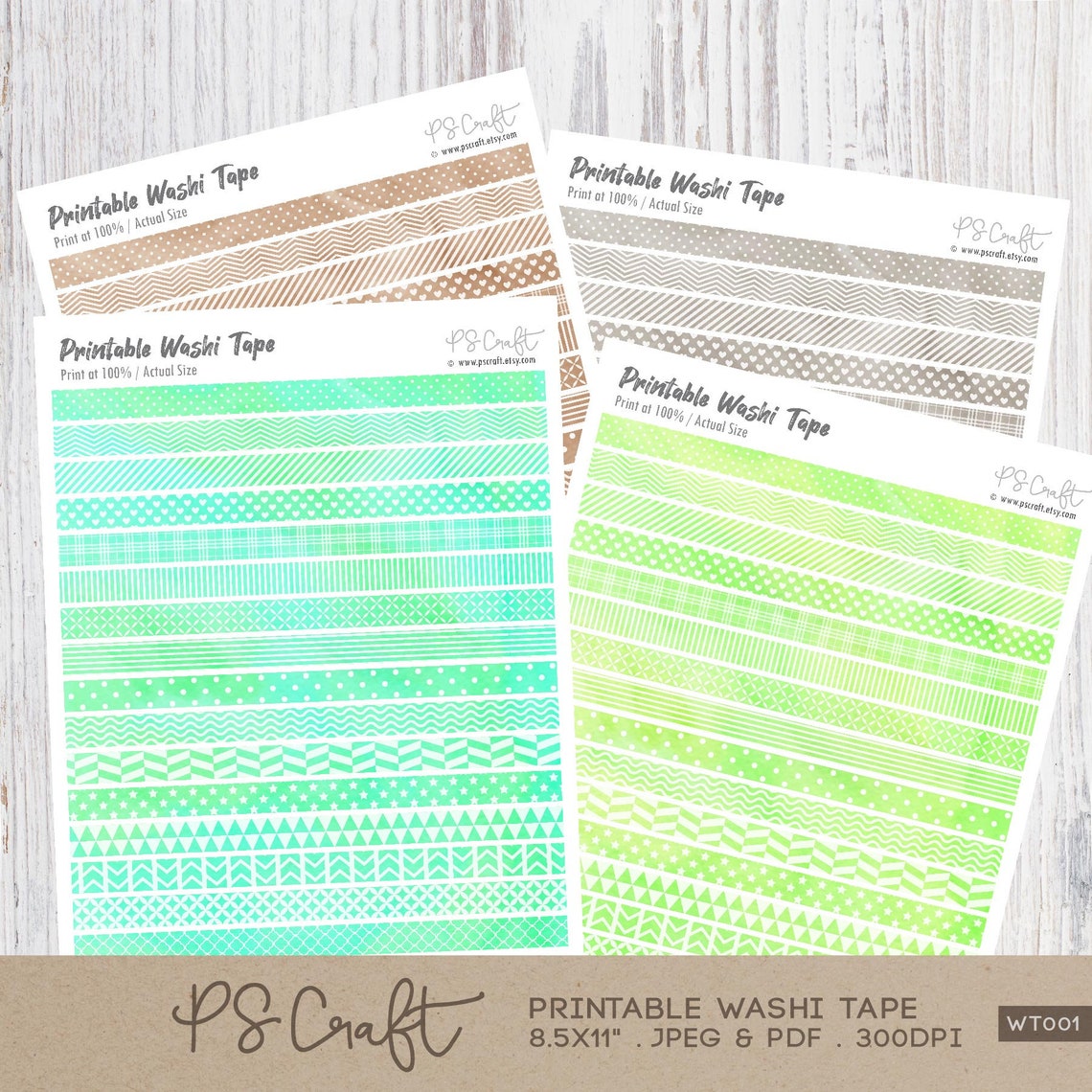 Watercolor Printable Washi Tape | Decorative Washi Tape for Planners ...