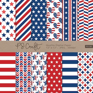 4th July digital papers, Seamless Independence day Digital Paper, Patriotic Digital Paper, Navy Blue Red Pattern