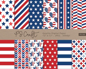 4th July digital papers, Seamless Independence day Digital Paper, Patriotic Digital Paper, Navy Blue Red Pattern