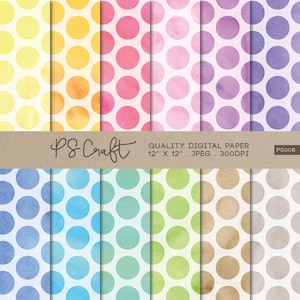 SEAMLESS Polka Dots Watercolor Digital Papers, Polka Dot Background, Polka Dot Scrapbook Papers
