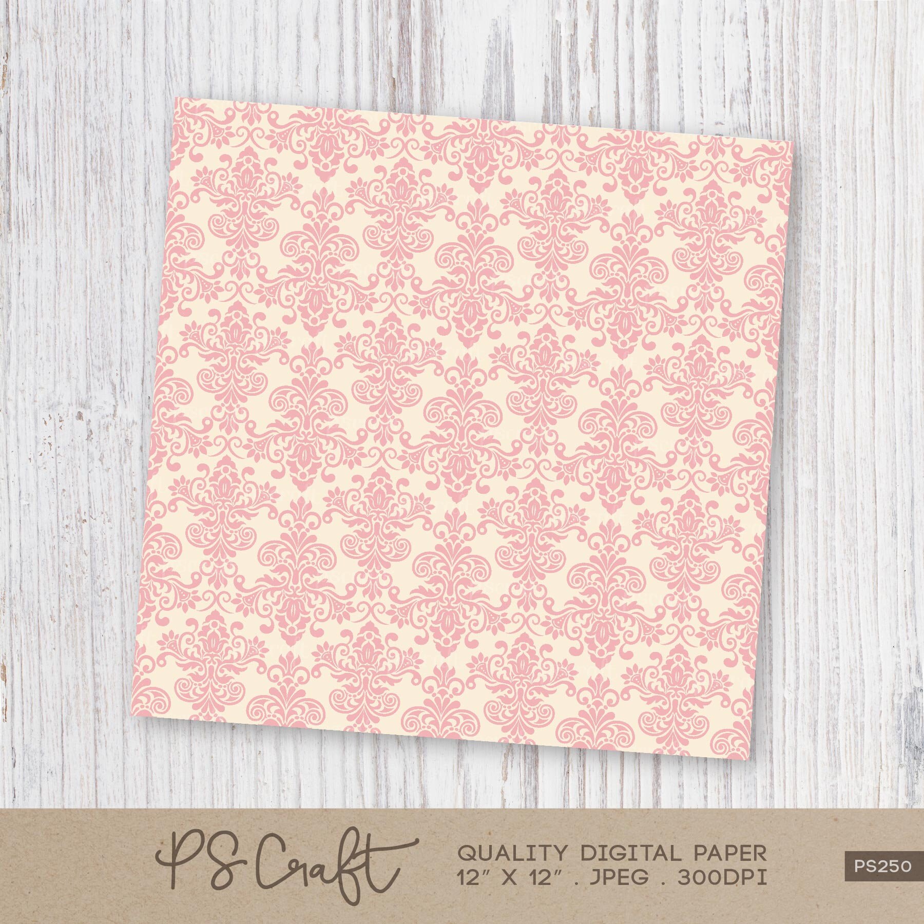 Blush Pink Damask Digital Paper Pack, Seamless Vintage Pattern (instant ...