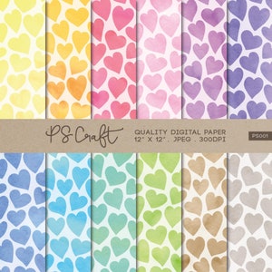 Hearts Watercolor Digital Paper, SEAMLESS Valentines Day Pattern, Watercolor Hearts Paper Packs