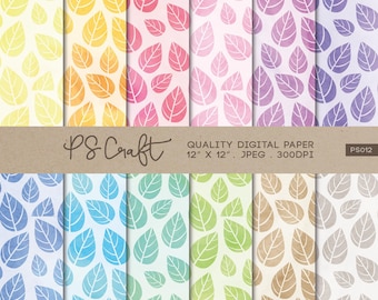 Watercolor Leaves Digital Paper Pack, Seamless Patterns (Digital Download)