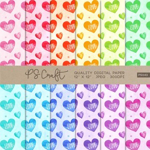 Watercolor Hearts Digital Papers, Valentine Digital Papers, Love Digital Paper, Valentine&#39;s Day Papers