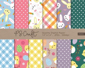 Seamless Easter Digital Papers, Bunny Chick Patterns (Digital Download)