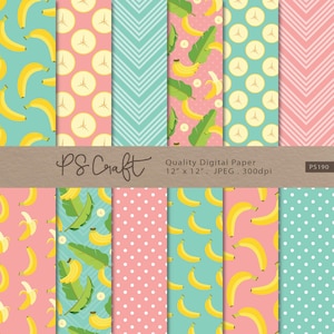 Banana Digital Paper, SEAMLESS Summer Fruit Pattern, Tropical Banana Background, Scrapbook Paper, Seamless Pattern