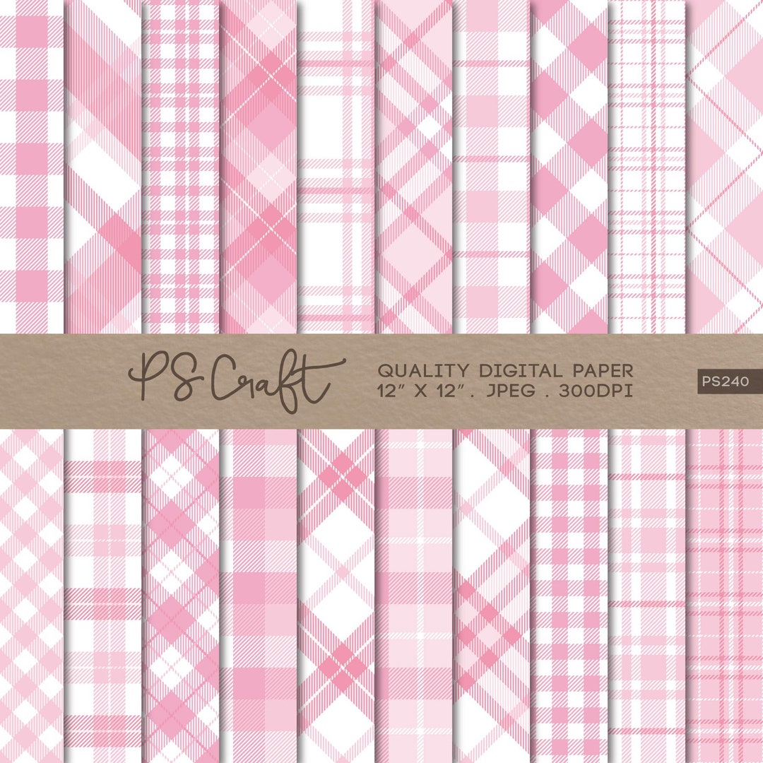 Pink Plaid Digital Paper Set, Seamless Gingham Patterns (digital ...