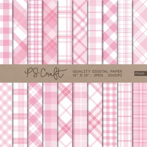 SEAMLESS Pink Plaid Digital Paper, Gingham Tartan Plaid Background, Plaid Printable, Plaid Patterns Scrapbook Paper