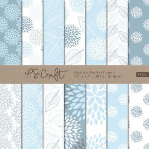 Dahlia Digital Paper, Seamless Dahlia Papers, Blue Floral Digital Paper, Dahlia Patterns, Scrapbook Paper - Instant Download