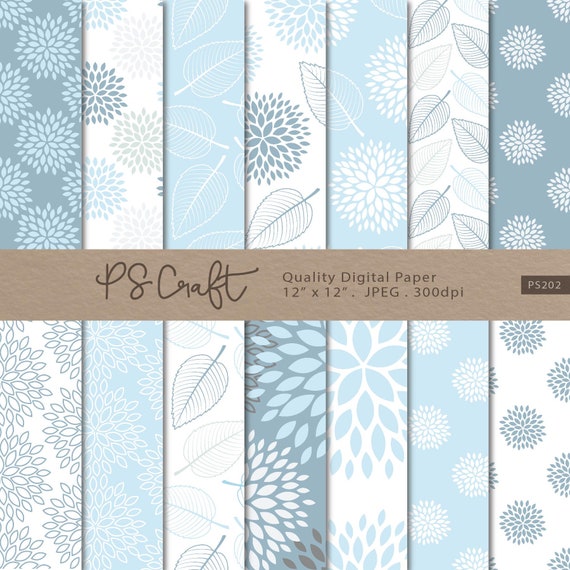 Blue Dahlia Digital Paper, Seamless Floral Pattern (Instant Download)