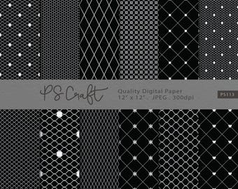 White Minimalist Lace Digital Papers, SEAMLESS White Lace Pattern, White Lace on Black, Seamless 300 dpi PNG